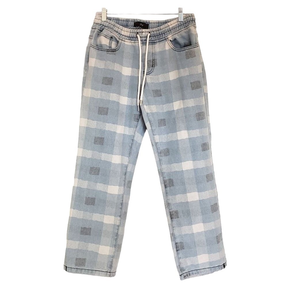 Juny jeans size Small relaxed straight leg checker print pull up drawstring shad